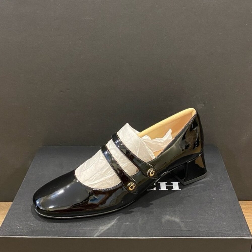 Coach Angelina Mary Jane Black Patent Leather Shoes Pumps Heels NEW